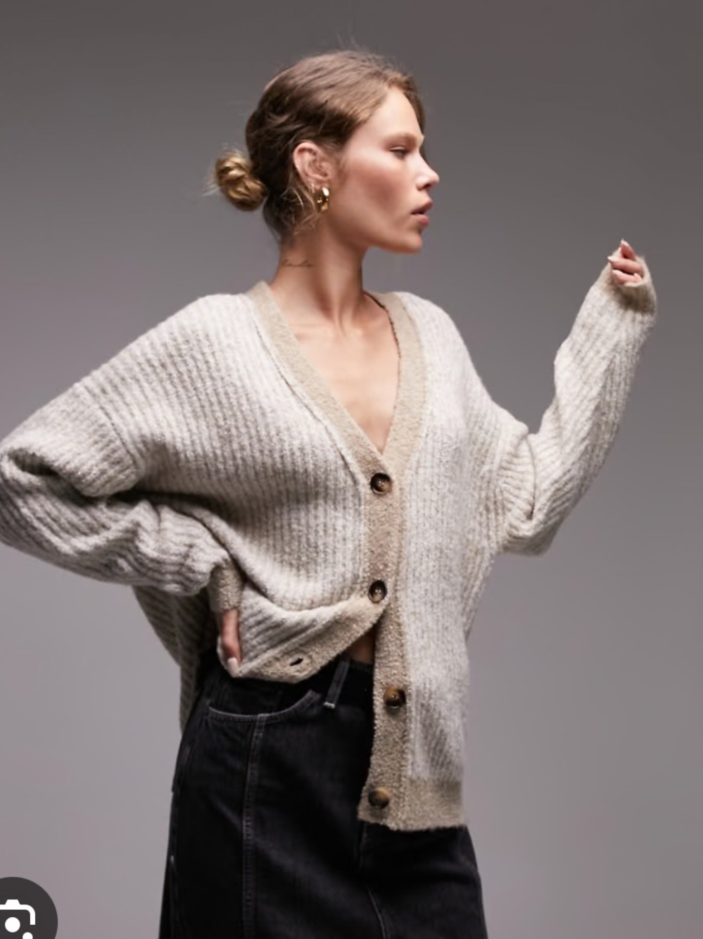 Topshop Stone Bouclé V-Neck Cardigan